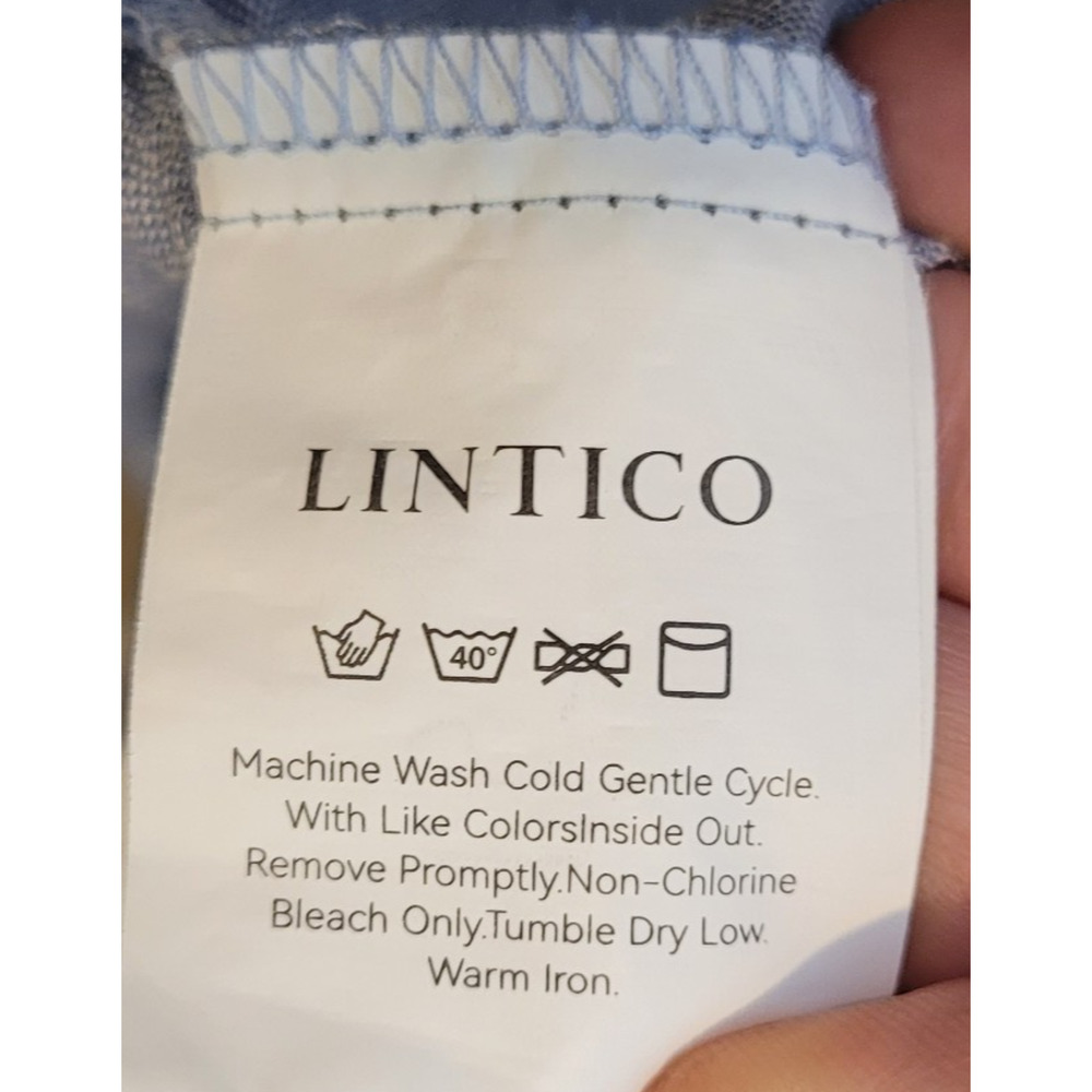 Lintico Linen Blue White Hem Long Sleeve Button Up Shirt Size XL Coastal - Picture 10 of 13
